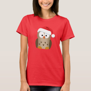 T-shirt Hibou de Noël avec le casquette de Père Noël