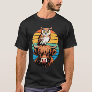 T-shirt Hibou des Highlands au coucher du soleil rétro
