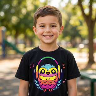 T-shirt Hibou heureux avec des écouteurs en train d'écoute