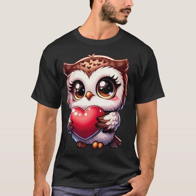 T-shirt Hibou Valentines Jour Coeur Kawaii Anime Owl Pour  (Devant)