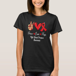 T-shirt High Blood Pressure Awareness Peace Love Hope Red 