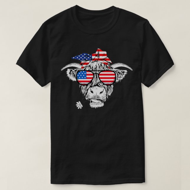 T-shirt Highland Cow Jour de l'indépendance américaine 4 j (Design devant)