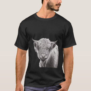 T-shirt Highland Cow Scottish Cattle Pencil Portrait 1