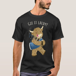 T-shirt Highland Vache Et Bagpipes Dit Qu'Il Est Malade!