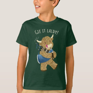 T-shirt Highland Vache Et Bagpipes Dit Qu'Il Est Malade!