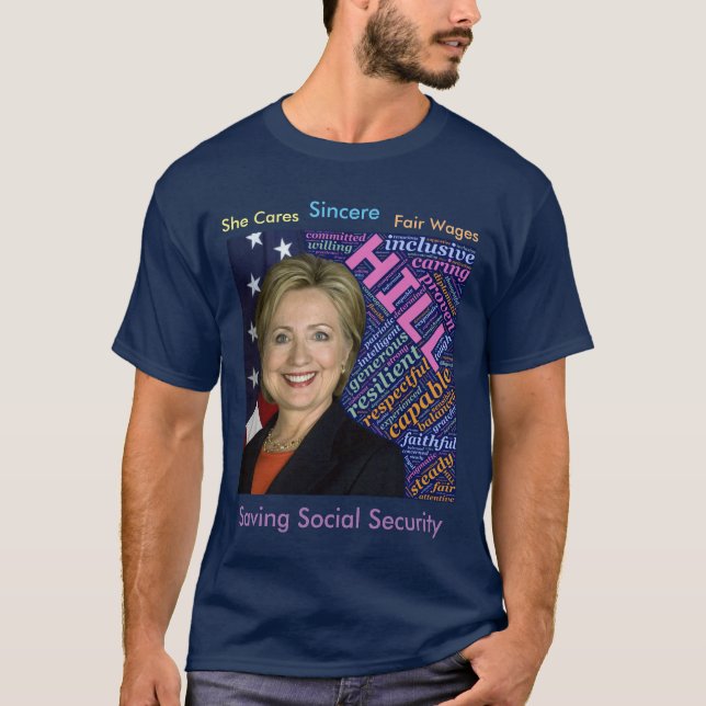 T-shirt Hillary Clinton, Drapeau et mots d'attention T-shi (Devant)