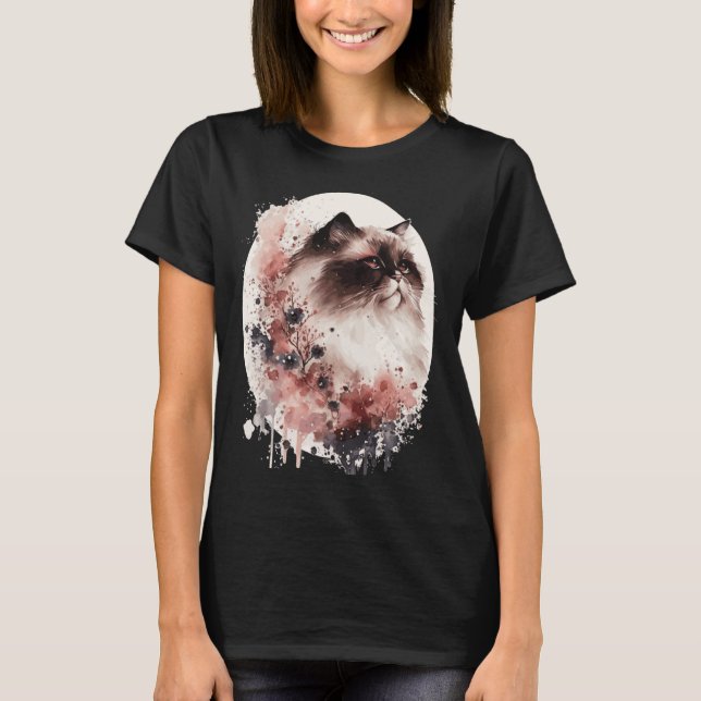 T-shirt Himalayan Cat Cherry Blossom Japanese Sakura (Devant)