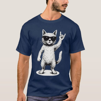 T-shirt Hip Cat with Sunglasses and Rock Hand Retro Cat vi