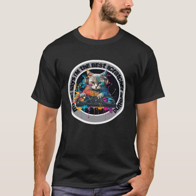 T-shirt Hip hop Casque Chat DJ Musique Tourner Table Cool  (Devant)