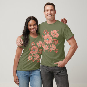 T-shirt Hippie Blooms : Artwork Abstrait Red Flower Power