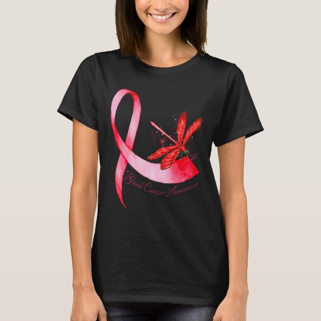 T-shirt Hippie Dragonfly Red Ribbon Blood Cancer Awareness (Devant)