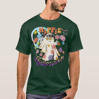 T-shirt Hippie Florale Rétro Halloween Citrouille Ghost Pa