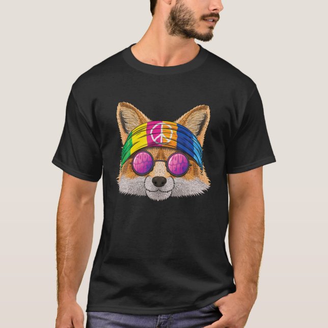 T-shirt Hippie Fox Aimer Paix Signal Les années 70 Hippie  (Devant)