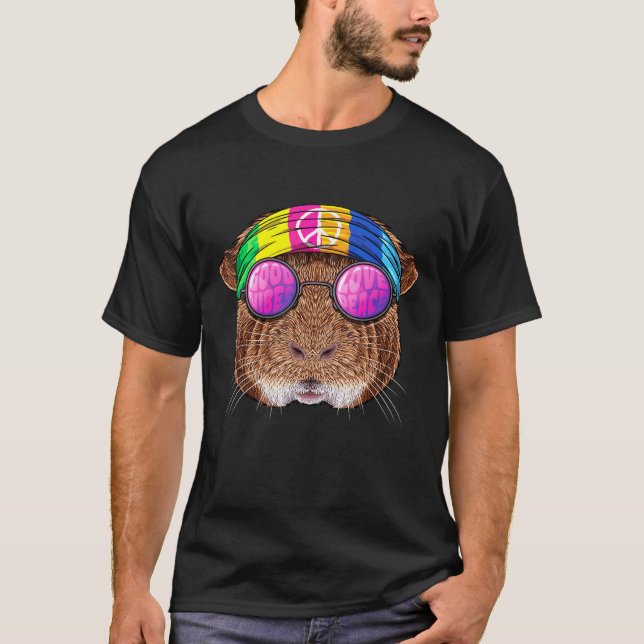 T-shirt Hippie Guinée Cochon amour Paix Signal les années  (Devant)