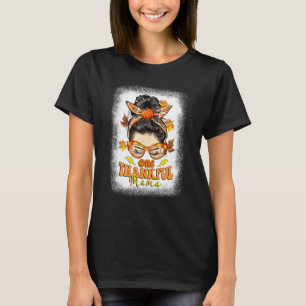 T-shirt Hippie Messy Bun One Thankful Mama Citrouille Fall