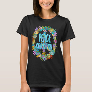 T-shirt Hippie Peace Flower Concert coloré