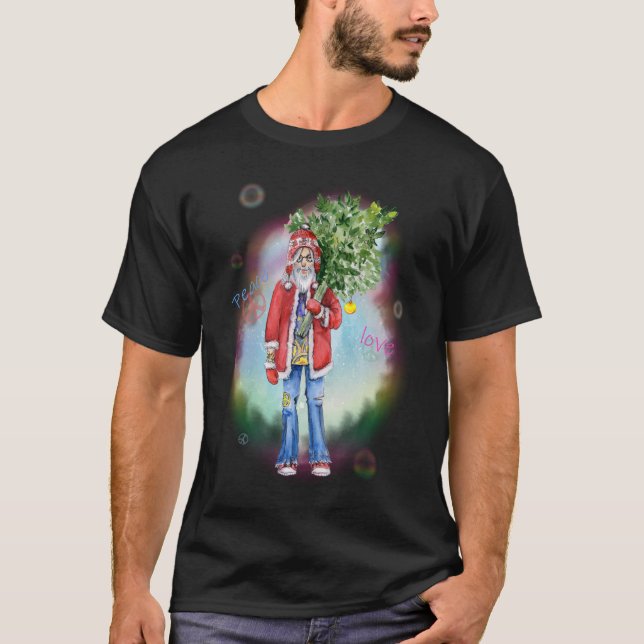 T-shirt Hippie Père Noël Paix & Amour (Devant)