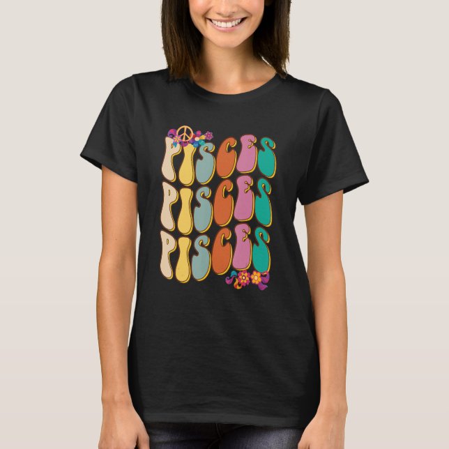T-shirt Hippie Retro Pisces Zodiac Sign Outfit Pour Birthd (Devant)