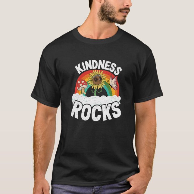 T-shirt Hippie Retro Teacher Anti Bullying Rainbow Kindnes (Devant)