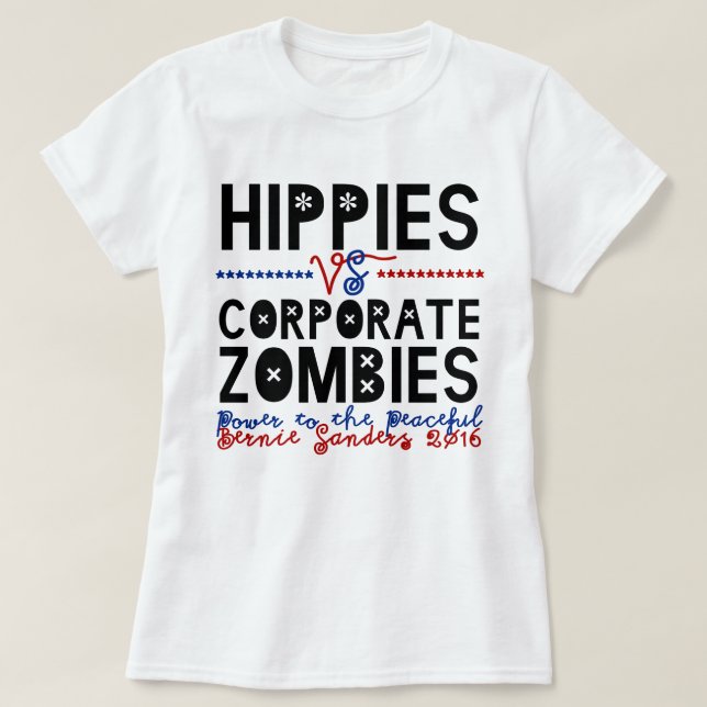 T-shirt Hippies contre les zombis d'entreprise Bernie (Design devant)