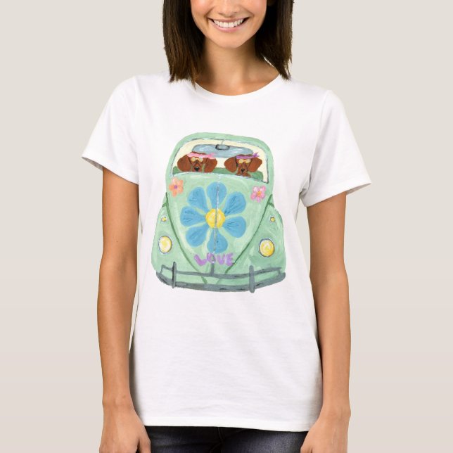 T-shirt Hippies de teckel dans leur mobile d'amour de (Devant)