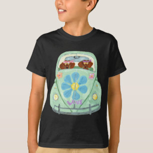 T-shirt Hippies Teckel Dans Leur Voiture Fleur D'amour