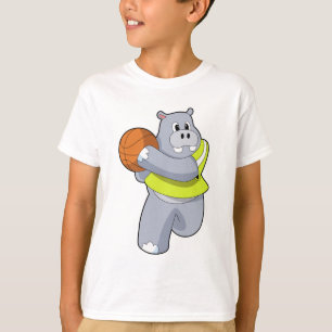 T-shirt Hippo as basketball player with basketball.PNG