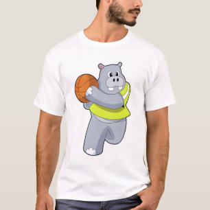 T-shirt Hippo as basketball player with basketball.PNG