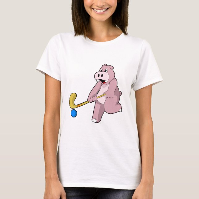 T-shirt Hippo at hockey (Devant)
