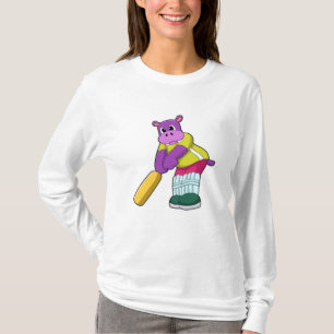 T-shirt Hippo au cricket avec batte de cricket