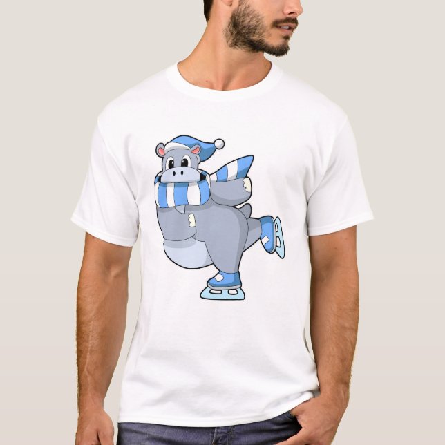 T-shirt Hippo au patinage sur glace avec patins sur glace (Devant)