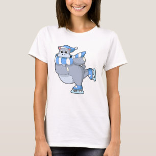 T-shirt Hippo au patinage sur glace avec patins sur glace