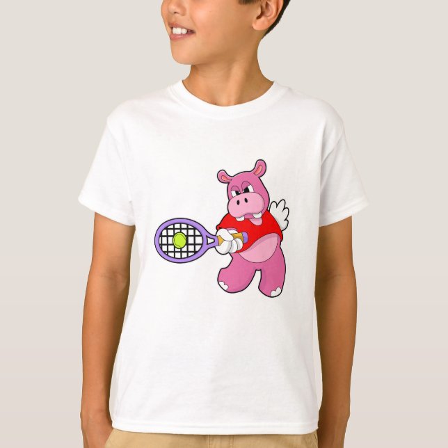 T-shirt Hippo au tennis avec raquette de tennis (Devant)