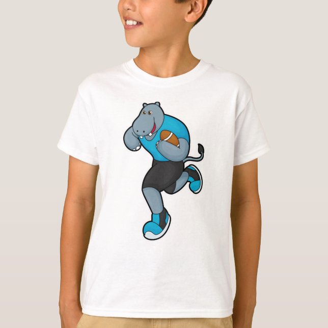 T-shirt Hippo comme joueur de football avec football (Devant)