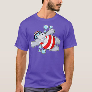 T-shirt Hippo Comme Plongeur Avec Des Lunettes De Baignade