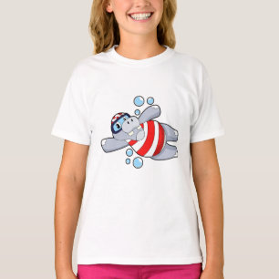 T-shirt Hippo comme Plongeur avec lunettes de natation