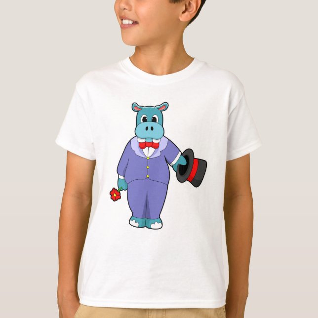 T-shirt Hippo en groom avec costume et Rose (Devant)
