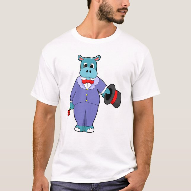 T-shirt Hippo en groom avec costume et Rose (Devant)