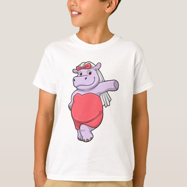 T-shirt Hippo en mariée avec Voile & Bow (Devant)