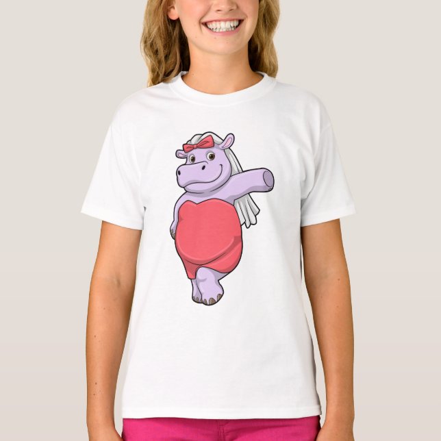 T-shirt Hippo en mariée avec Voile & Bow (Devant)