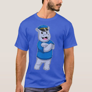 T-shirt Hippo en tant que policier avec casquette de polic