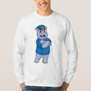 T-shirt Hippo en tant que policier avec casquette de polic