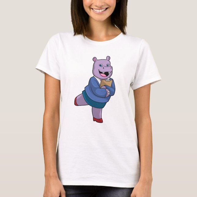 T-shirt Hippo en tant que secrétaire avec Bloc-notes (Devant)