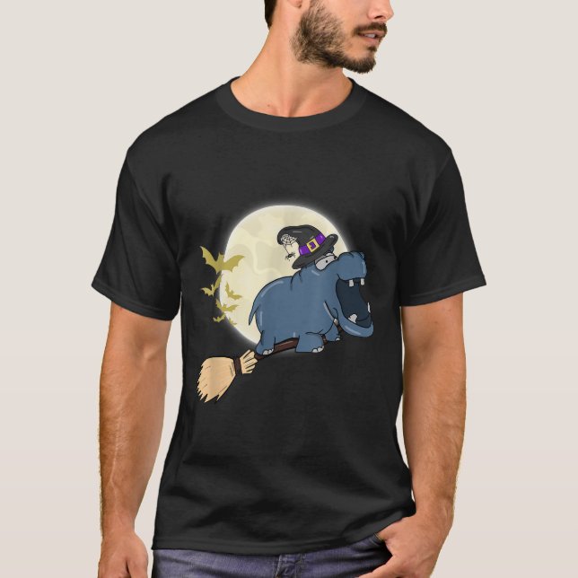 T-shirt Hippo Sorcière équitation Broom Funny Halloween An (Devant)