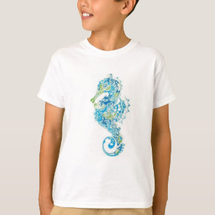 T-shirt Hippocampe bleu abstrait