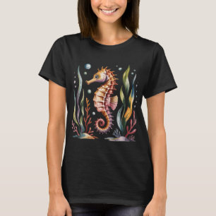 T-shirt Hippocampe Coloré avec Plantes Marines