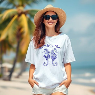 T-shirt Hippocampe-pêcheur Coeur-Hawaï Tropical-Bleu