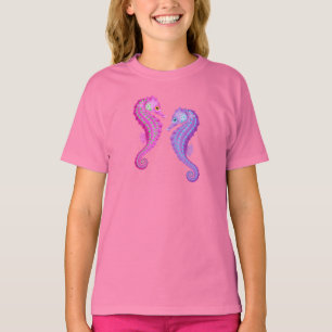 T-shirt Hippocampes roses et pourpres de thème de plage