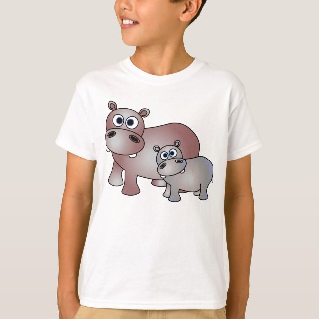 T-shirt Hippopotames mignons maman et bébé (Devant)