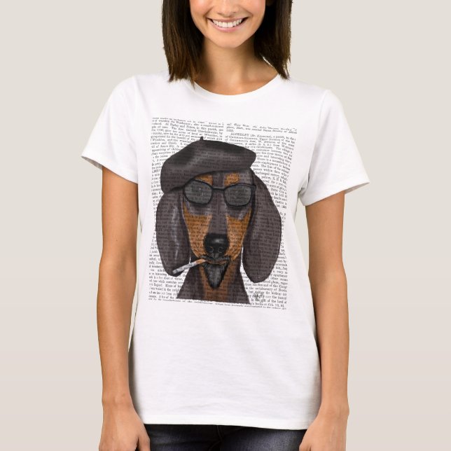 T-shirt Hipster Dachshund Noir et Tan (Devant)